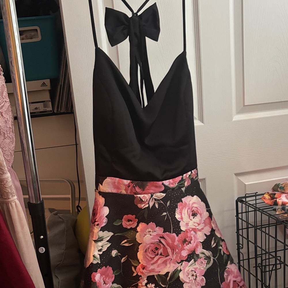 City Triangles Black Dress with Floral Accents